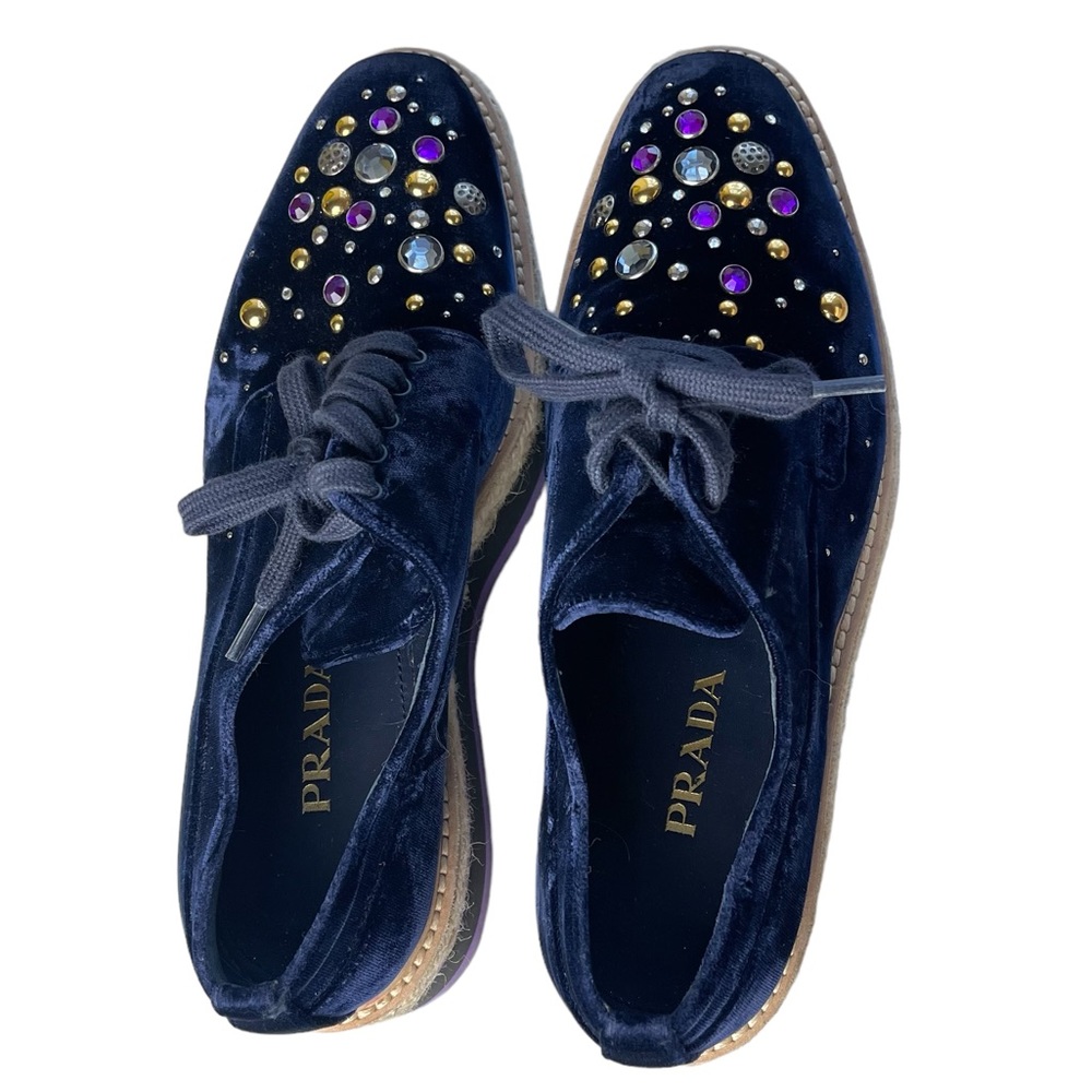 PRADA Studded Blue Velvet Microsole Creepers Platform Shoes size 39.5/9.5 - Picture 8 of 10